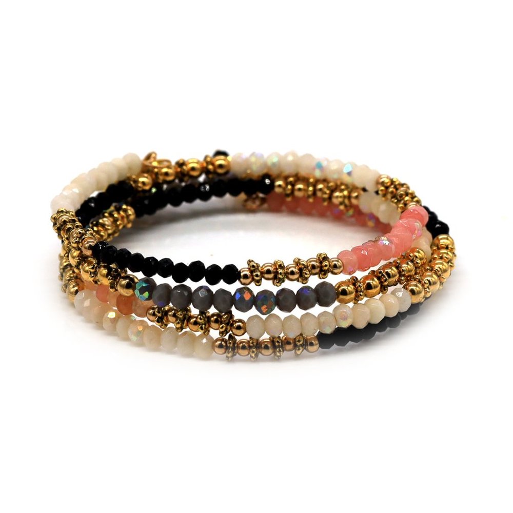 Memory wire bracelet with multi color beads and charm - Picture 3 of 3